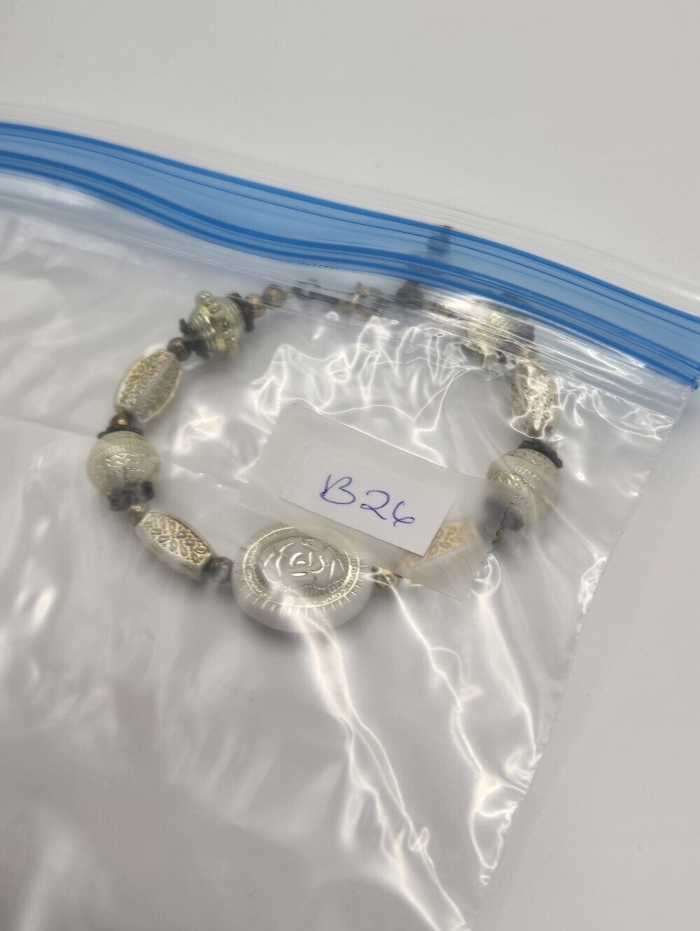 Gold And White Rose Bead Bracelet With Clasp Handmade Artisan Jewelry - Picture 5 of 5